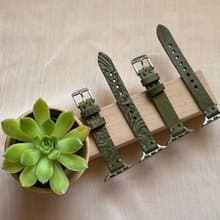 Timeless 手工 意大利單層牛皮 雕花 墨綠 Apple Watch 錶帶