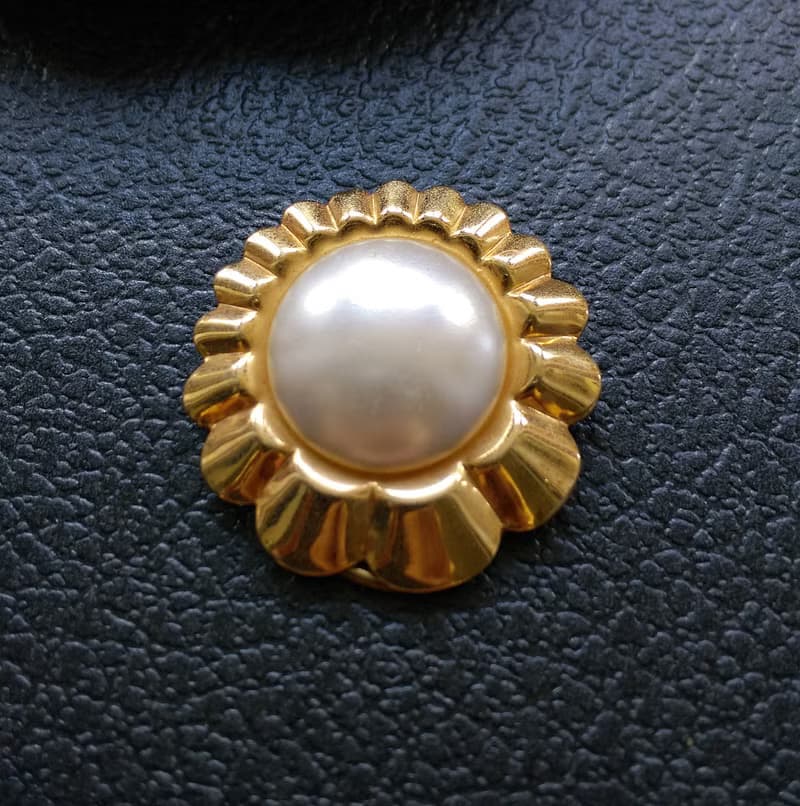 【西洋古董飾品】金屬鍍金 波浪仿珠 圍巾夾 絲巾扣 絲巾夾