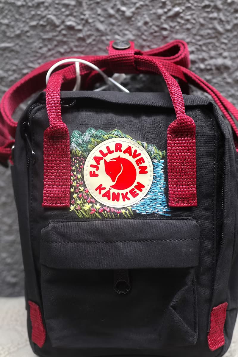 台東山脈和海灘風景-Kanken Sling黑色紅帶單肩背包-手工刺繡設計