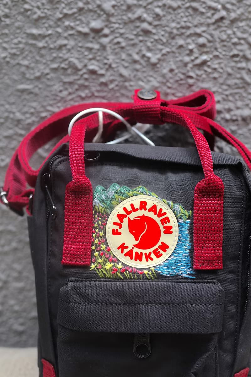 台東山脈和海灘風景-Kanken Sling黑色紅帶單肩背包-手工刺繡設計