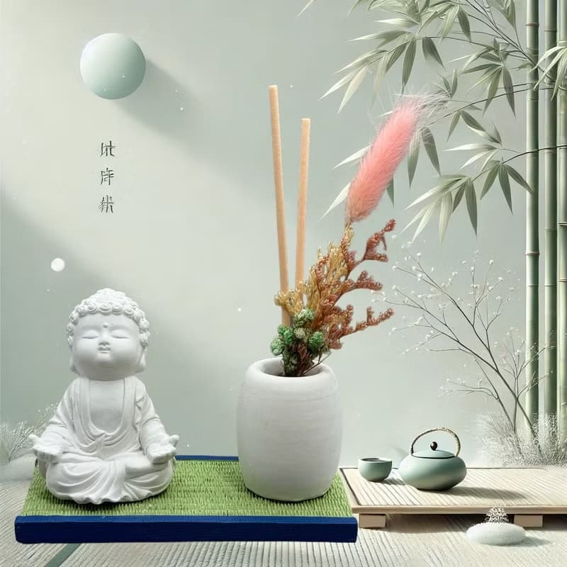 禪風設計 仿真榻榻米版香氛組 淨念吉祥之小佛衲靜 居家涼感提升