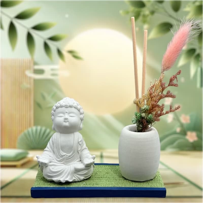 禪風設計 仿真榻榻米版香氛組 淨念吉祥之小佛衲靜 居家涼感提升