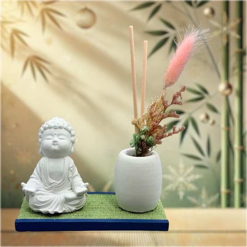 禪風設計 仿真榻榻米版香氛組 淨念吉祥之小佛衲靜 居家涼感提升