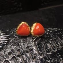 精品天然南紅耳釘 滿色滿肉顏色紅潤 豔麗 油潤光亮無瑕疵