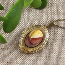 Mookaite Jasper Photo Locket Necklace Yellow Red Jasper Pendant Necklace Jewelry