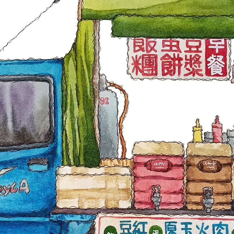 台灣街景海報-街邊早餐車-發財車-藝術微噴/掛畫/複製畫