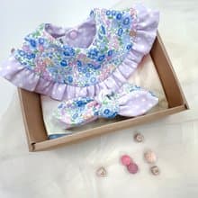 紫碎花兒 彌月禮盒 寶寶髮帶 寶寶圍兜 滿月禮 新生兒禮物