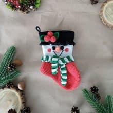Crochet pattern Christmas stocking snowman, Christmas amigurumi stocking