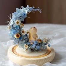 煙藍月玻璃球花盅 永生花禮 中秋 生日禮物 告白禮物 七夕情人節