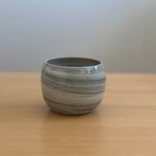 灰藍手拉胚陶瓷咖啡 抹茶 杯 300 ml