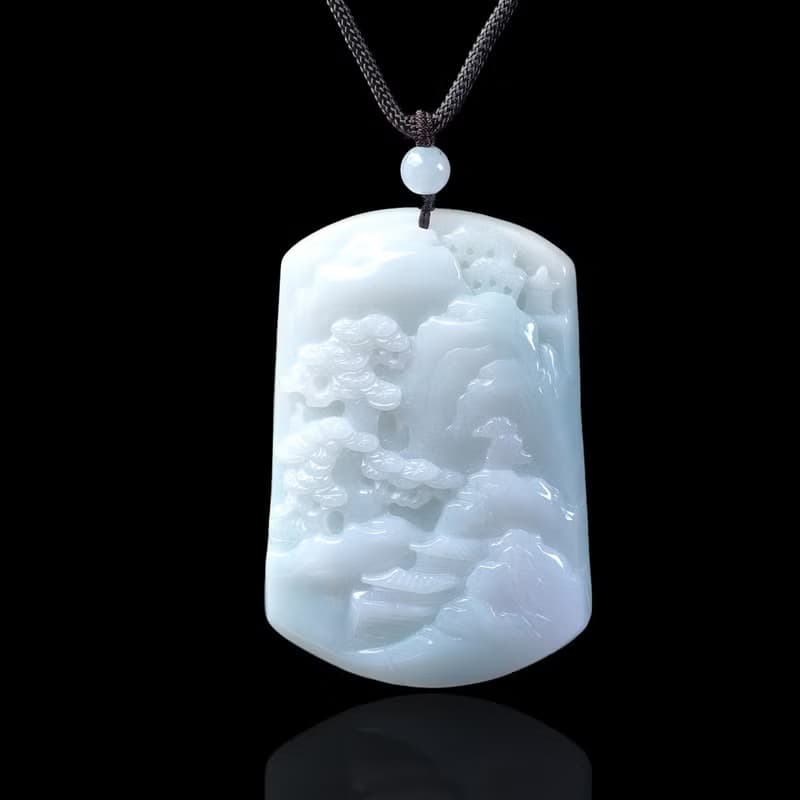 飄綠翡翠精雕山水牌項鍊 | 天然緬甸玉翡翠A貨 | 送禮