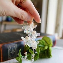 レインボーフラワーピアス　虹　水晶　チェコガラス