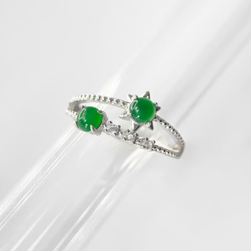 2件85折 | 緬甸翡翠純銀戒指 (色濃翠绿 玉中之王)