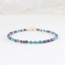 藍磷灰石 堇青石 美國14KGF 3MM極細天然石手鍊