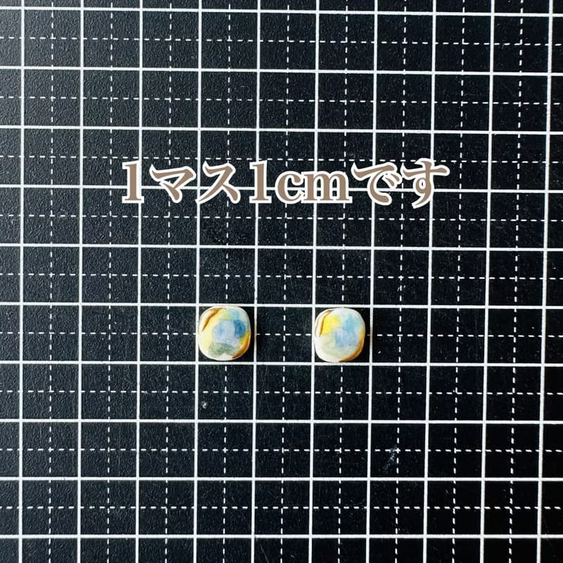 【再販】色彩豊か 金継ぎ 陶器 ピアス イヤリング ノンホールピアス 淡い スクエア グリーン 緑 ゴールド 金 イエロー 黄色 ブルー 青 水色 ライトブルー