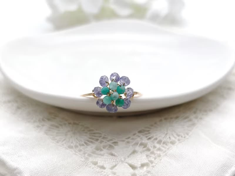 Bijou bouquet - タンザナイトとアマゾナイトのワイヤーリング