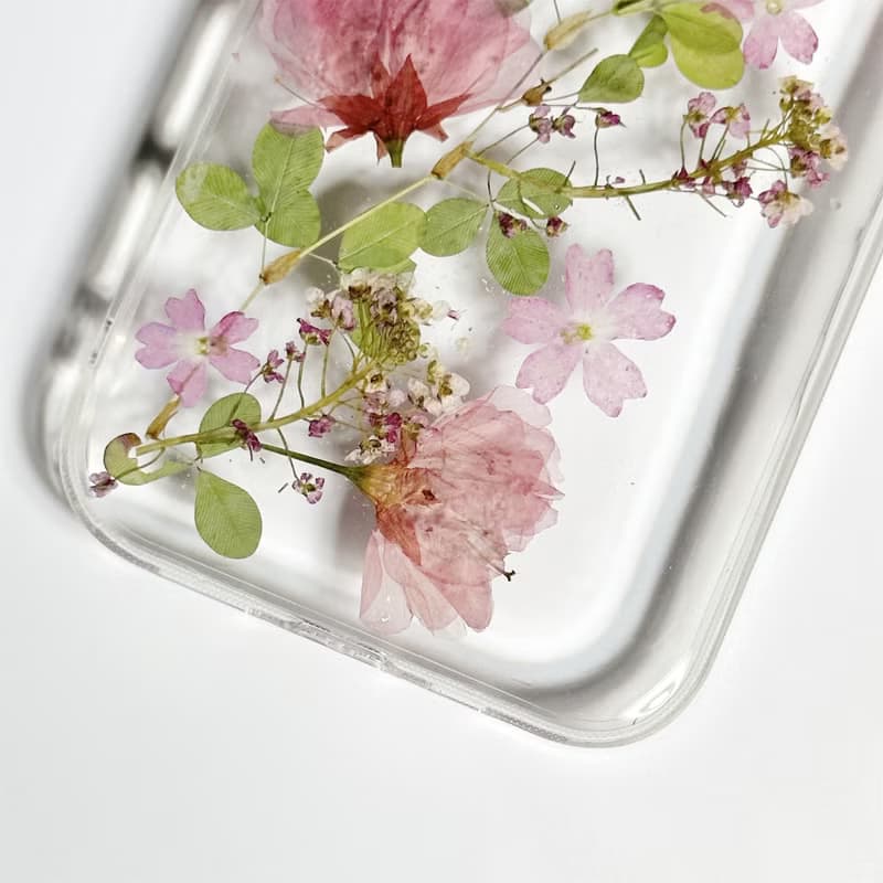天然粉紅櫻花手工押花手機殼 適用於iPhone 16 Pro Samsung S25