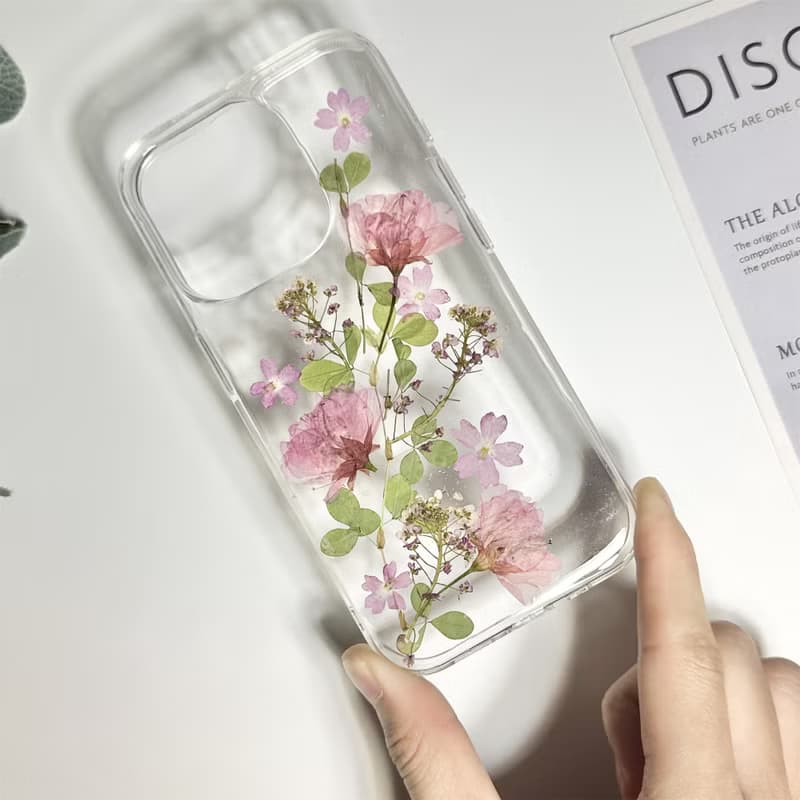 天然粉紅櫻花手工押花手機殼 適用於iPhone 16 Pro Samsung S25
