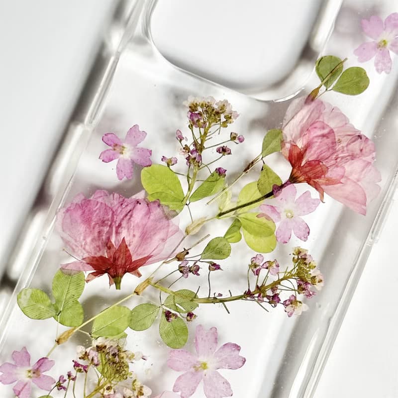 天然粉紅櫻花手工押花手機殼 適用於iPhone 16 Pro Samsung S25