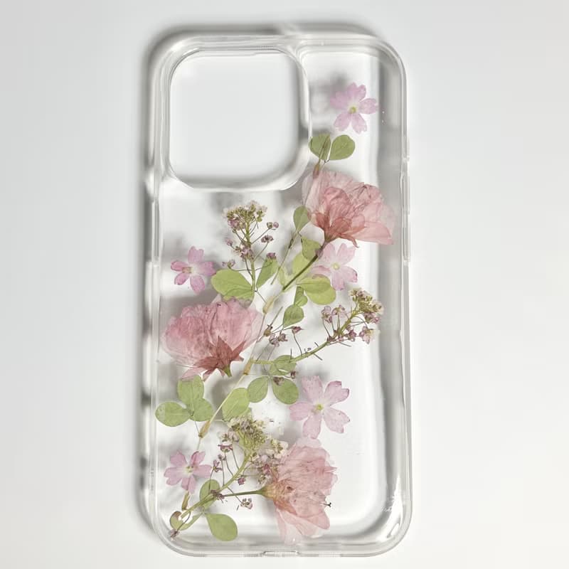 天然粉紅櫻花手工押花手機殼 適用於iPhone 16 Pro Samsung S25