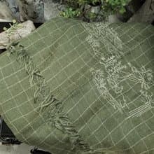 大地色糸百搭刺繡文青風格子全痳圍巾-郊遊樂