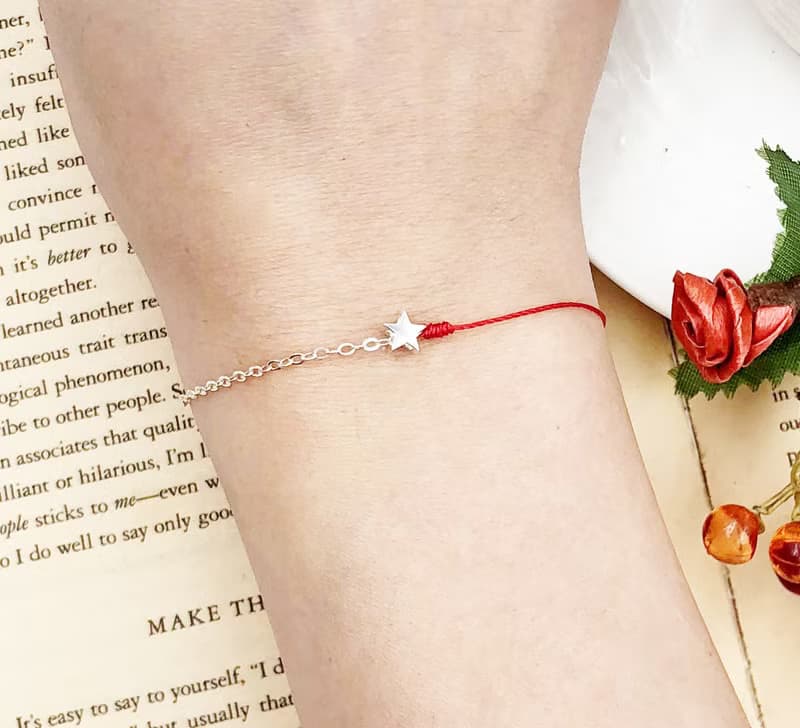 925純銀 星星 半線半鍊 銀鍊 設計款 線與鍊的結合 紅線手鍊 紅繩