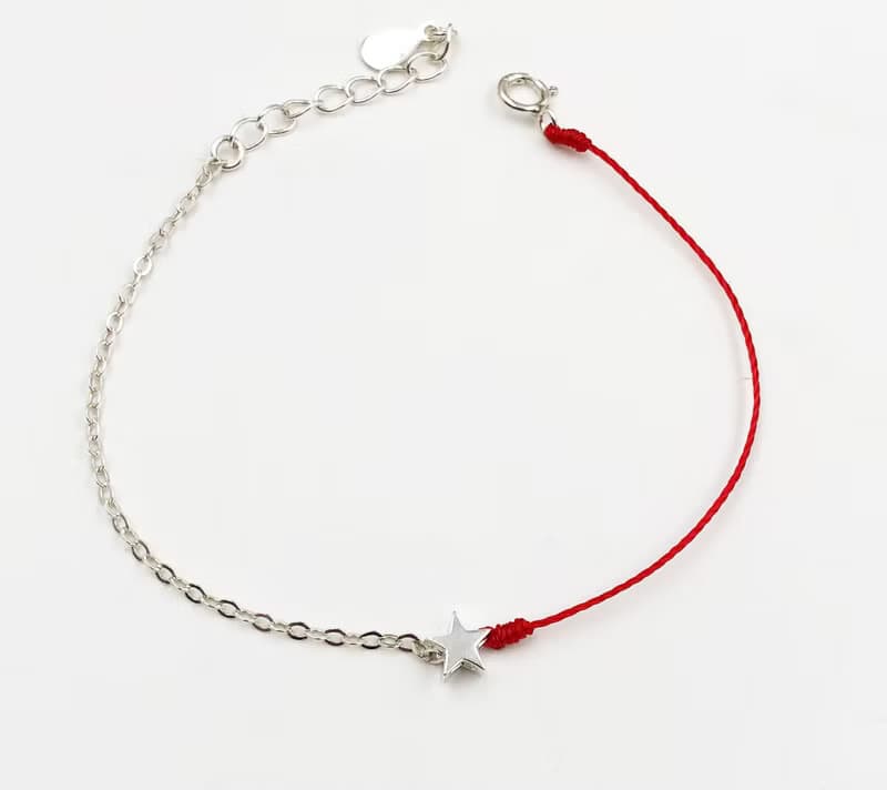 925純銀 星星 半線半鍊 銀鍊 設計款 線與鍊的結合 紅線手鍊 紅繩