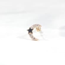 14K 月亮星星鎖珠耳環 (單個)耳骨 耳窩 不退色
