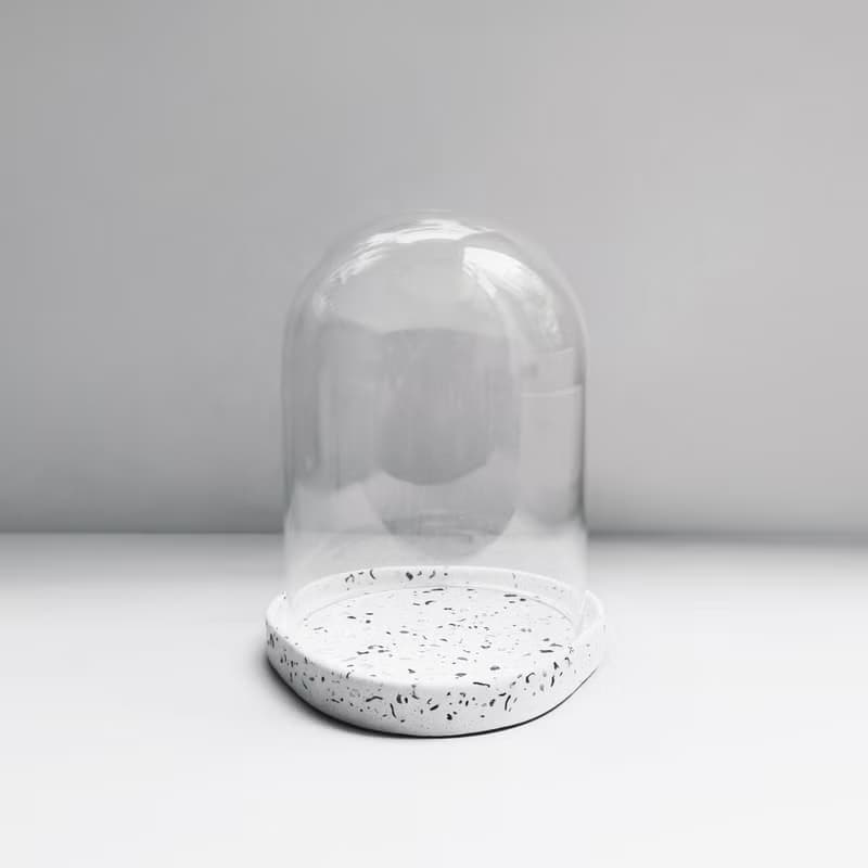 TERRAZZO 磨石子 | 經典黑白三角島嶼水泥托盤 & 玻璃鐘罩 (S)