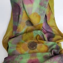 Green yellow cotton floral scarf Womens cotton long scarf Hand dyed scarf