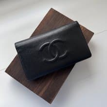 中古包 Chanel 香奈兒 黑色魚子醬皮長款錢包(雙折)