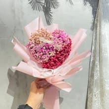 愛心花束 乾燥花 粉色系