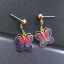 Vintage Jewelry 西洋古董飾品 景泰藍 紫紅 小蝴蝶 針式耳環