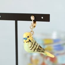 和紙アクセサリー　イヤリング/ピアス　セキセイインコ　グリーン系　インコ　鳥　飼い鳥