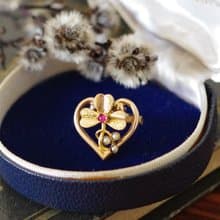 Antique新藝術時期1920骨董金色三葉草花花卉項鍊墜 FIX N718