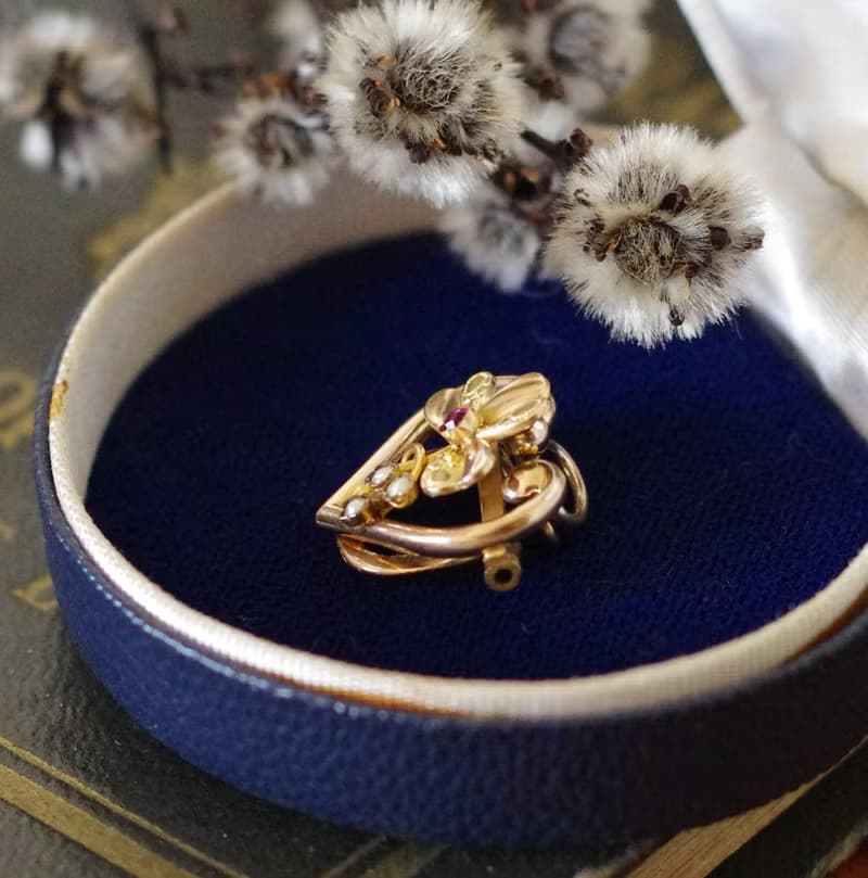 Antique新藝術時期1920骨董金色三葉草花花卉項鍊墜 FIX N718