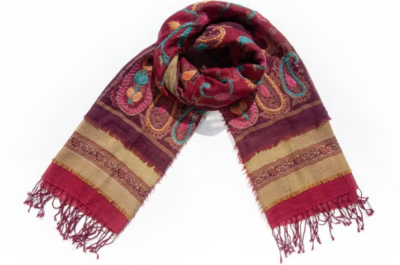 喀什米爾Cashmere/水煮羊毛披肩/針織圍巾/刺繡圍巾/羊絨披巾-花