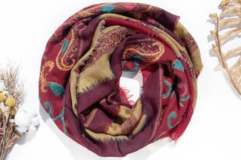喀什米爾Cashmere/水煮羊毛披肩/針織圍巾/刺繡圍巾/羊絨披巾-花
