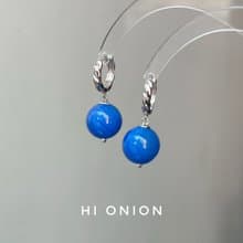 Hi Onion原創小眾天然復古藍瑪瑙耳環S925銀耳扣新中式男女耳夾