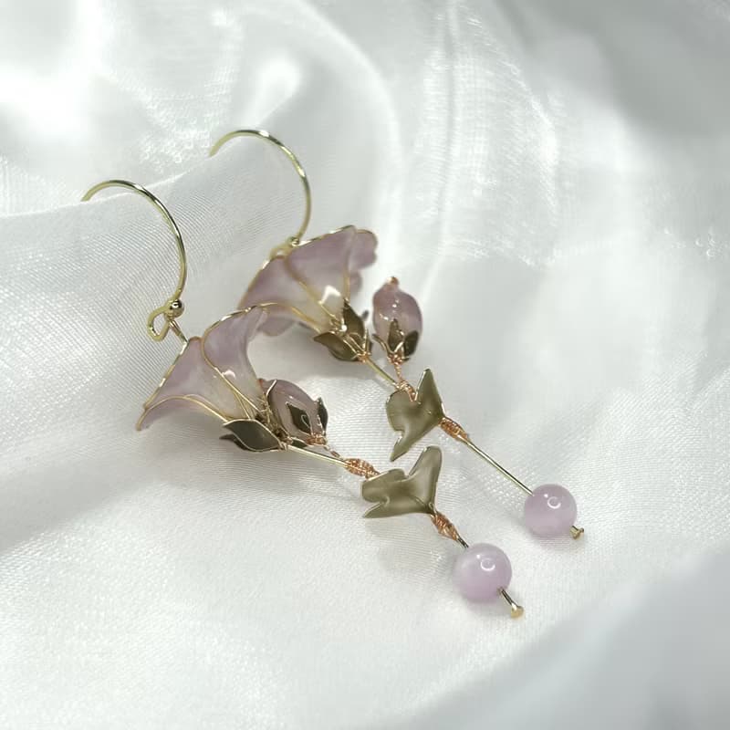 【紫色牽牛花 - 水晶花耳環】花言日和 九月生日系列
