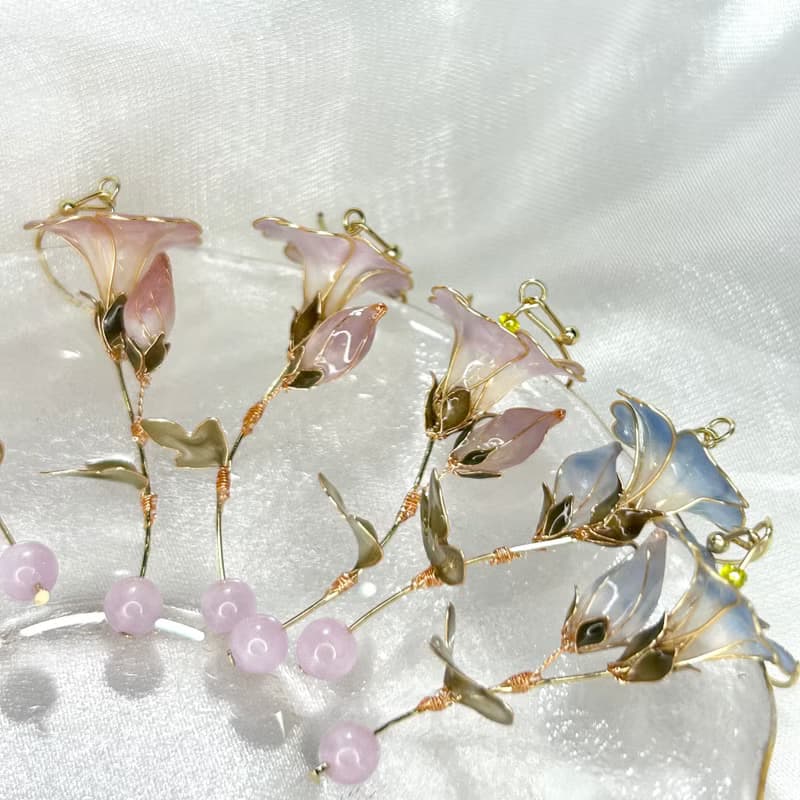 【紫色牽牛花 - 水晶花耳環】花言日和 九月生日系列