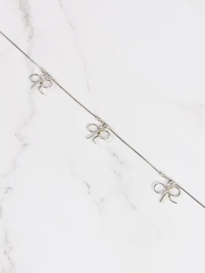 Vintage Silver Bows Charm Anklet