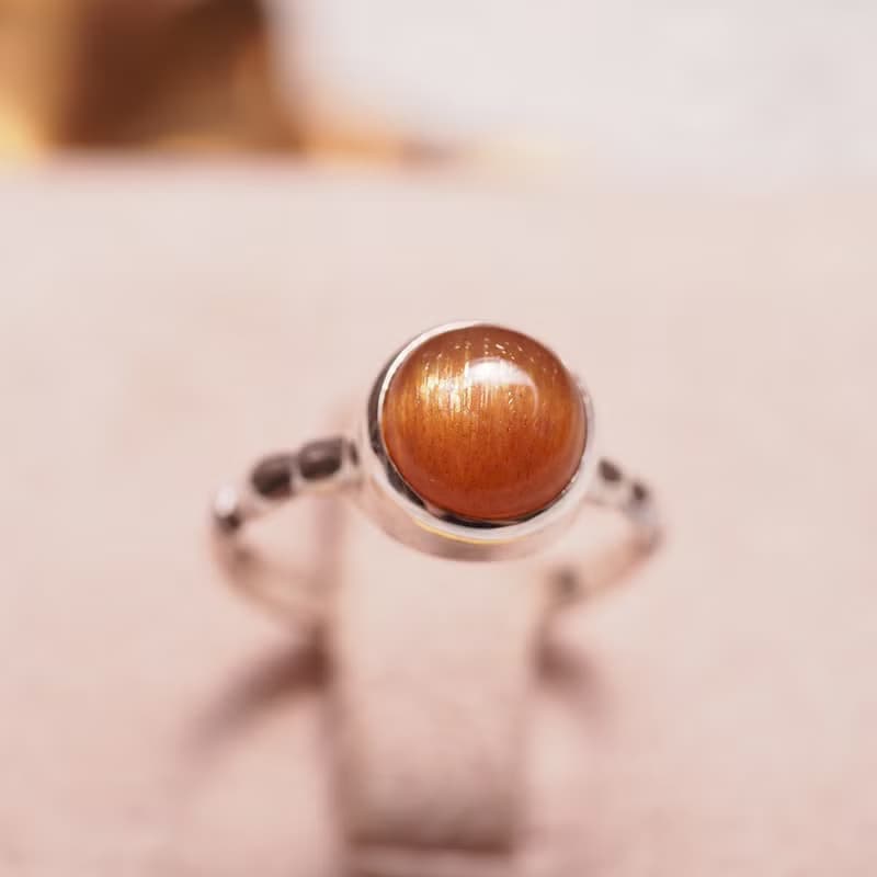 太陽石 日長石 貓眼效應 手工純銀戒指 Sunstone Sterling Silver