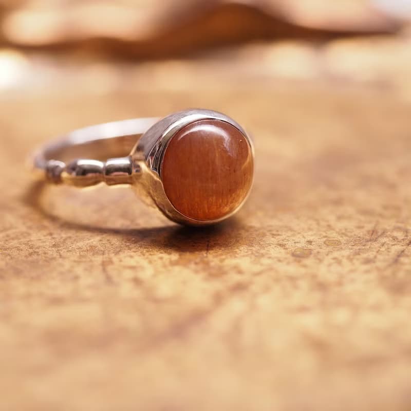 太陽石 日長石 貓眼效應 手工純銀戒指 Sunstone Sterling Silver