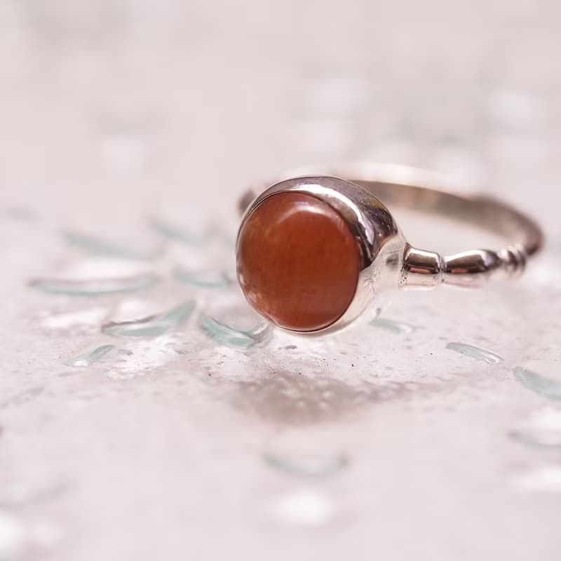 太陽石 日長石 貓眼效應 手工純銀戒指 Sunstone Sterling Silver