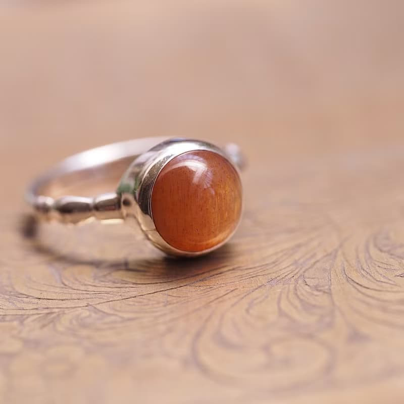 太陽石 日長石 貓眼效應 手工純銀戒指 Sunstone Sterling Silver