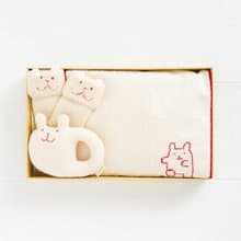ギフトセットSB 100%オーガニックコットン ガラガラ ソックス タオル 3点セット 出産のお祝いに うさぎ くま 日本製
