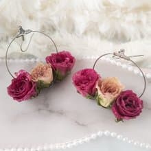 バラの花束ピアス・イヤリング(真花/自製乾燥花)