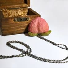 愛心小桃子項鍊【木盒款】--木刻--純手工--手作--粉紅色