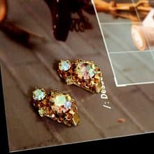 vintage jewelry  古董淡黃極光萊茵夾式耳環